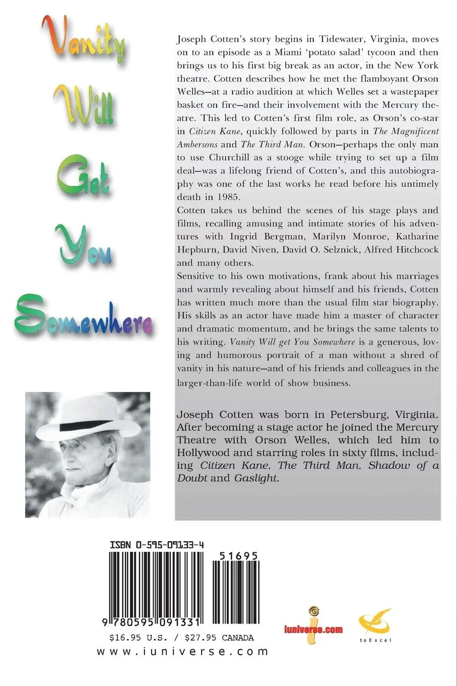 Rückseite: 9780595091331 | Vanity Will Get You Somewhere | An Autobiography | Joseph Cotten