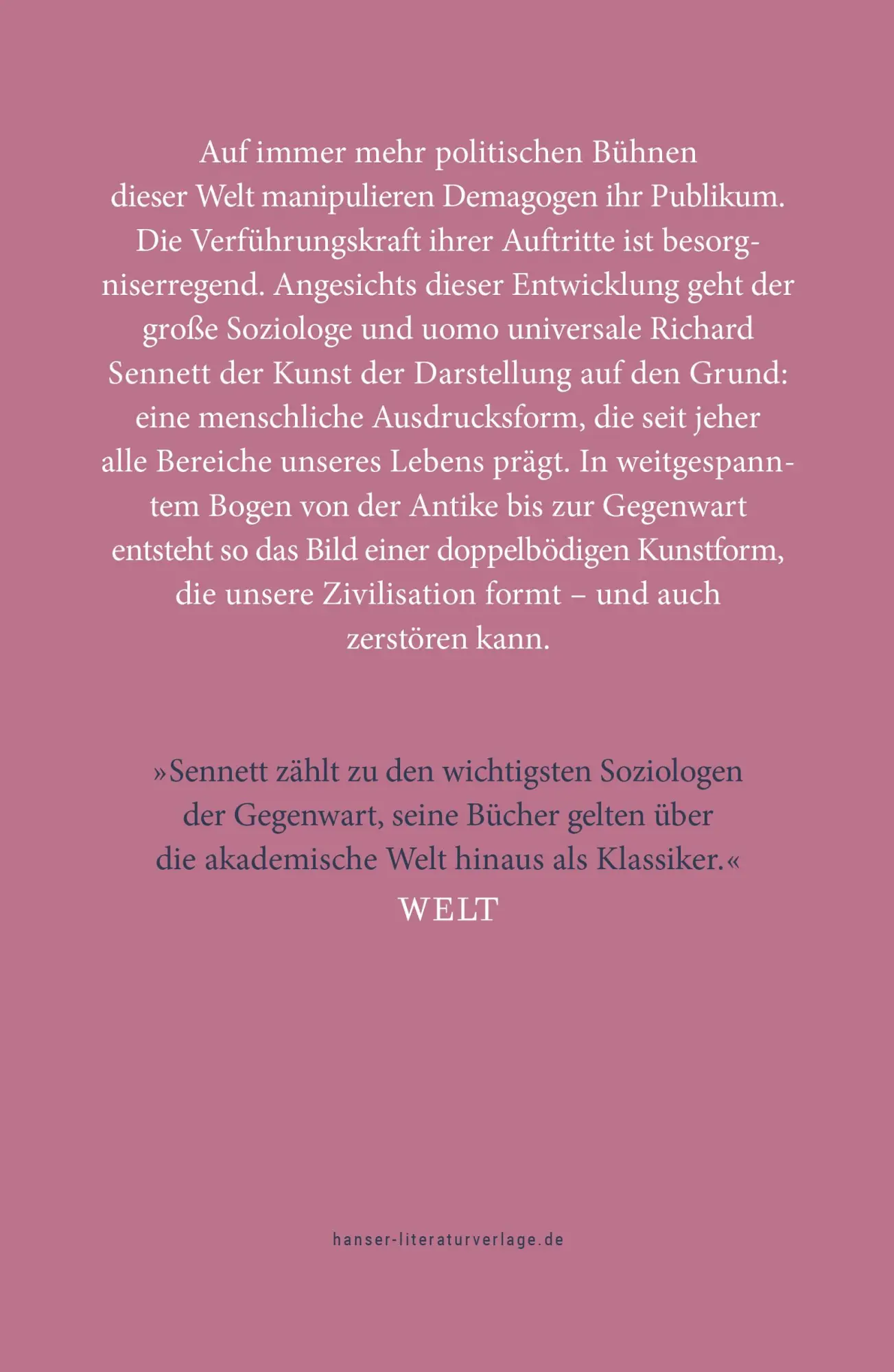 Bild: 9783446281431 | Der darstellende Mensch | Kunst, Leben, Politik | Richard Sennett