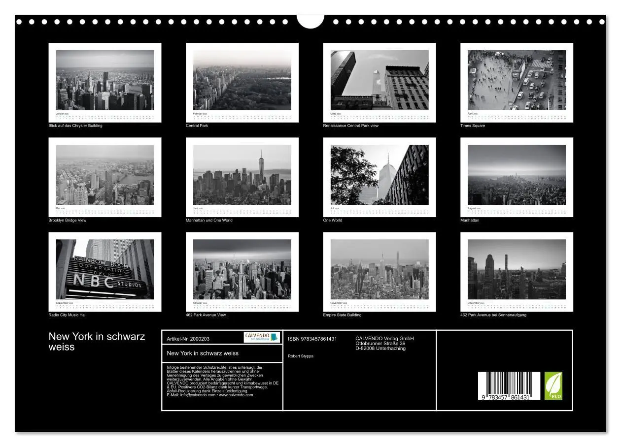 Bild: 9783457861431 | New York in schwarz weiss (Wandkalender 2026 DIN A3 quer), CALVENDO...