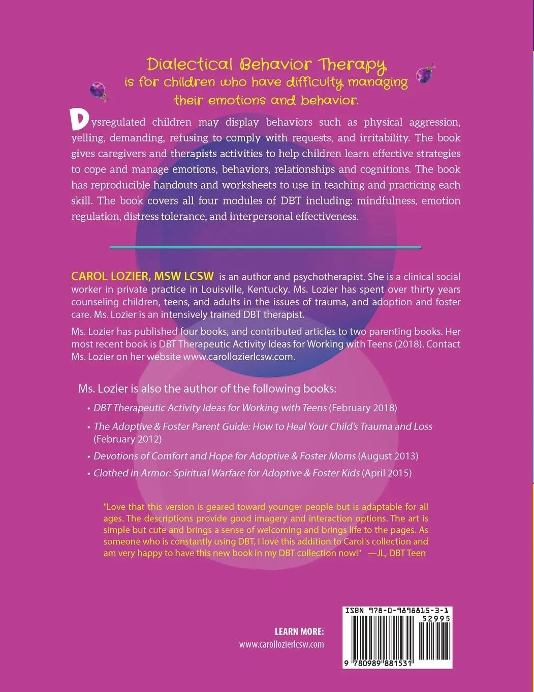 Rückseite: 9780989881531 | DBT Therapeutic Activity Ideas for Kids and Caregivers | Carol Lozier