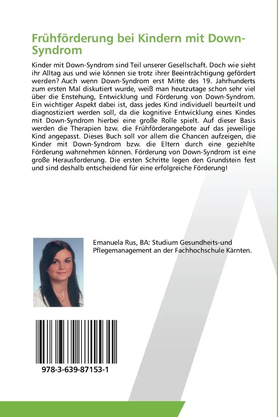 Rückseite: 9783639871531 | Frühförderung bei Kindern mit Down-Syndrom | Emanuela Rus | Buch