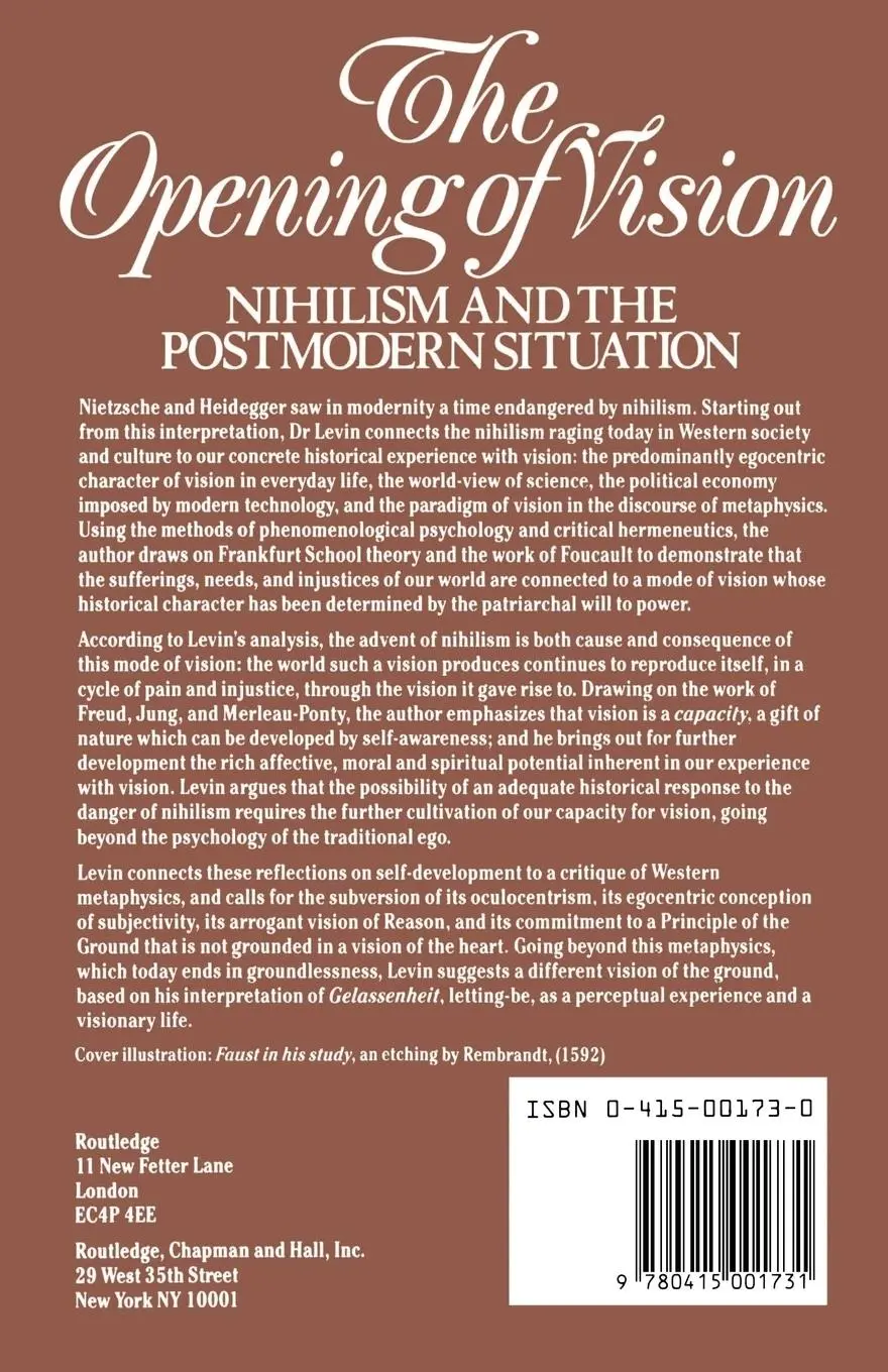 Rückseite: 9780415001731 | The Opening of Vision | Nihilism and the Postmodern Situation | Levin
