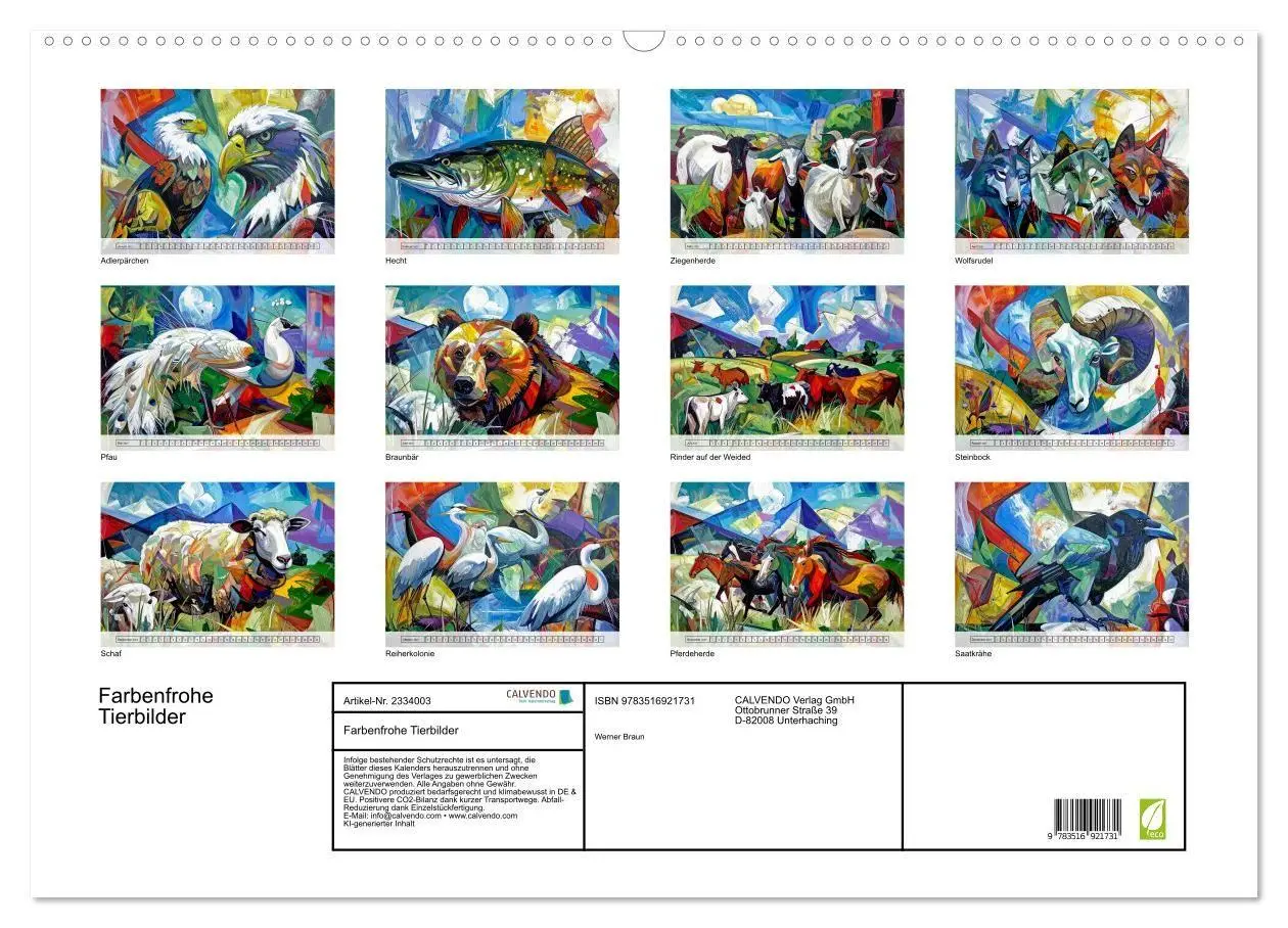Bild: 9783516921731 | Farbenfrohe Tierbilder (Wandkalender 2027 DIN A2 quer), CALVENDO...