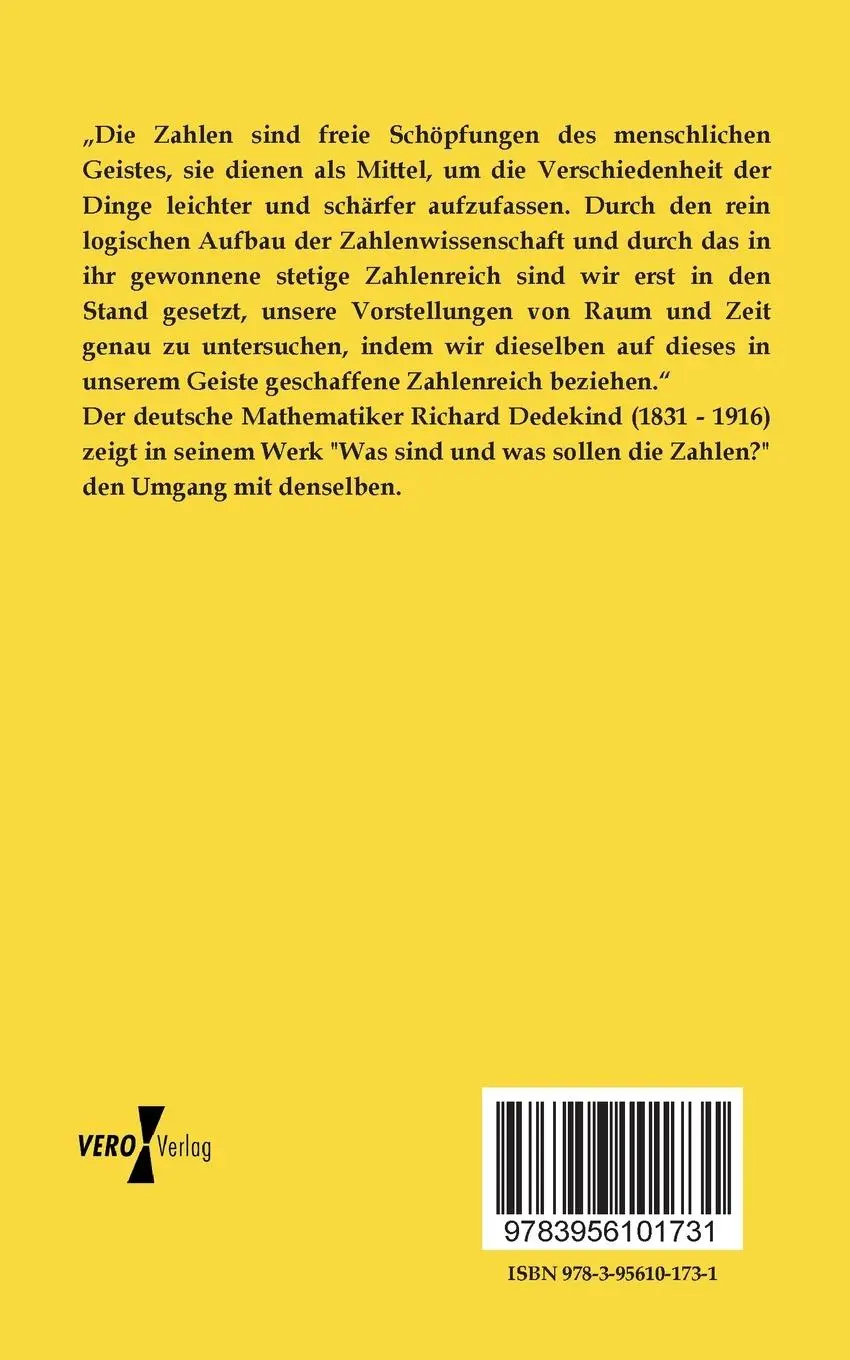 Rückseite: 9783956101731 | Was sind und was sollen die Zahlen? | Richard Dedekind | Taschenbuch