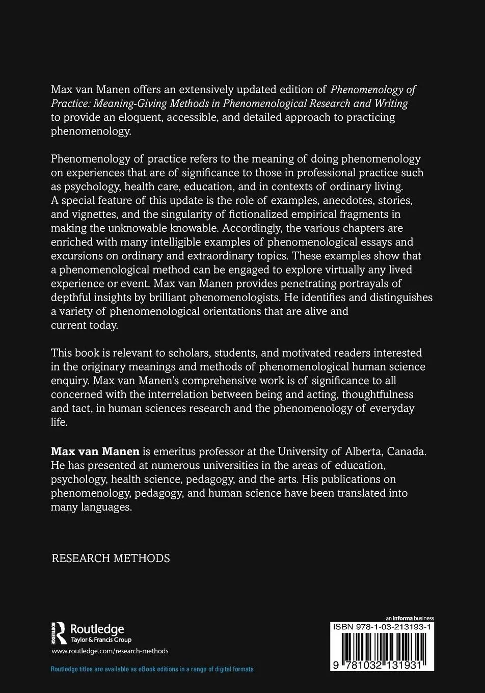 Rückseite: 9781032131931 | Phenomenology of Practice | Max van Manen | Taschenbuch | Englisch