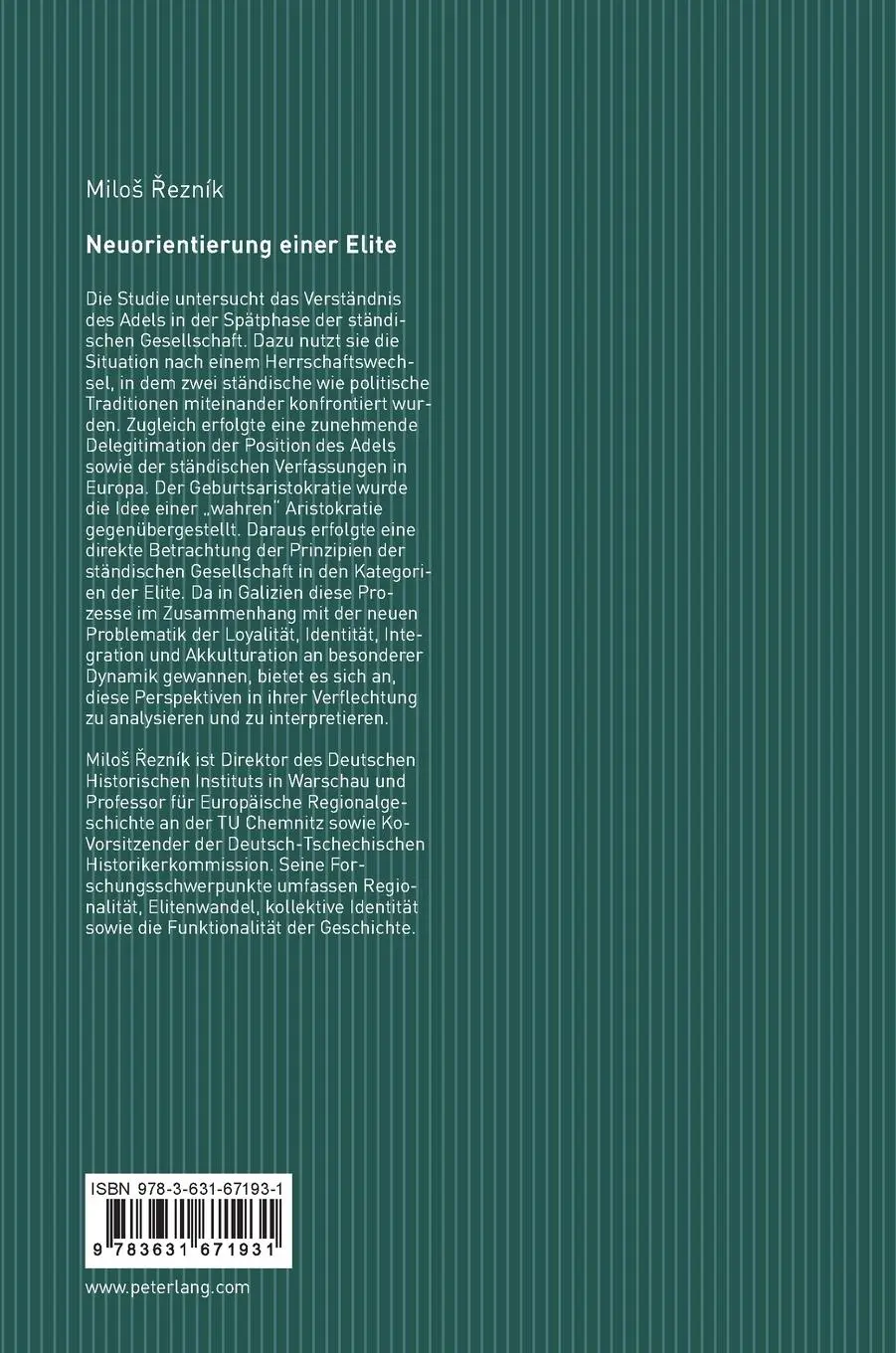 Rückseite: 9783631671931 | Neuorientierung einer Elite | Milo¿ ¿Ezník | Buch | Deutsch | 2016
