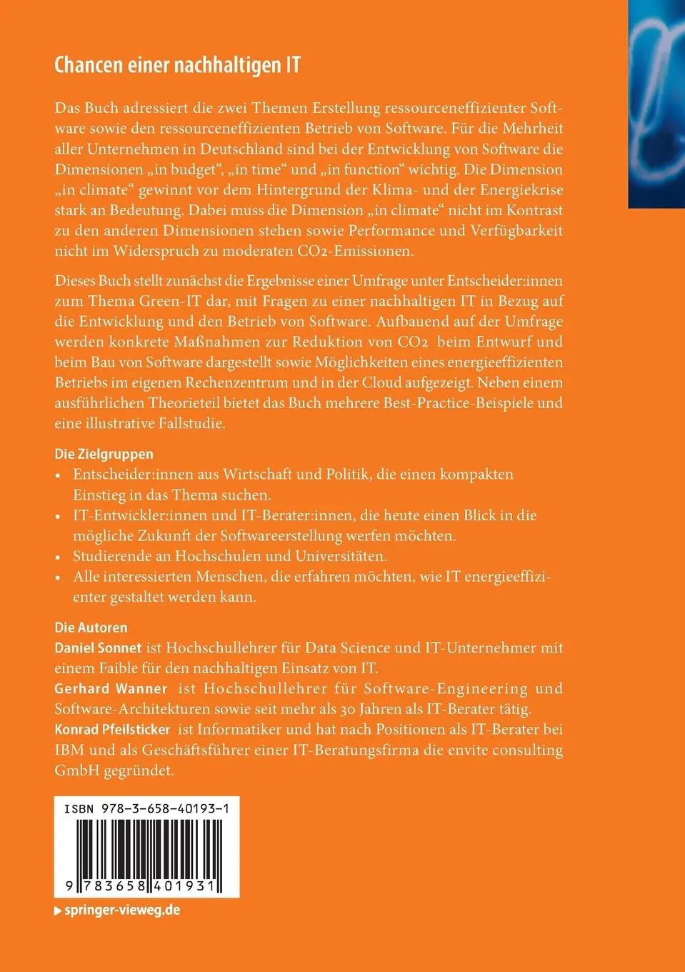 Rückseite: 9783658401931 | Chancen einer nachhaltigen IT | Daniel Sonnet (u. a.) | Taschenbuch