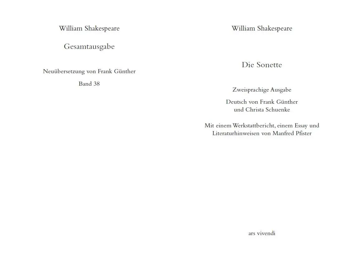 Bild: 9783897161931 | Sonette / Sonnets (Shakespeare Gesamtausgabe, Band 38) -...