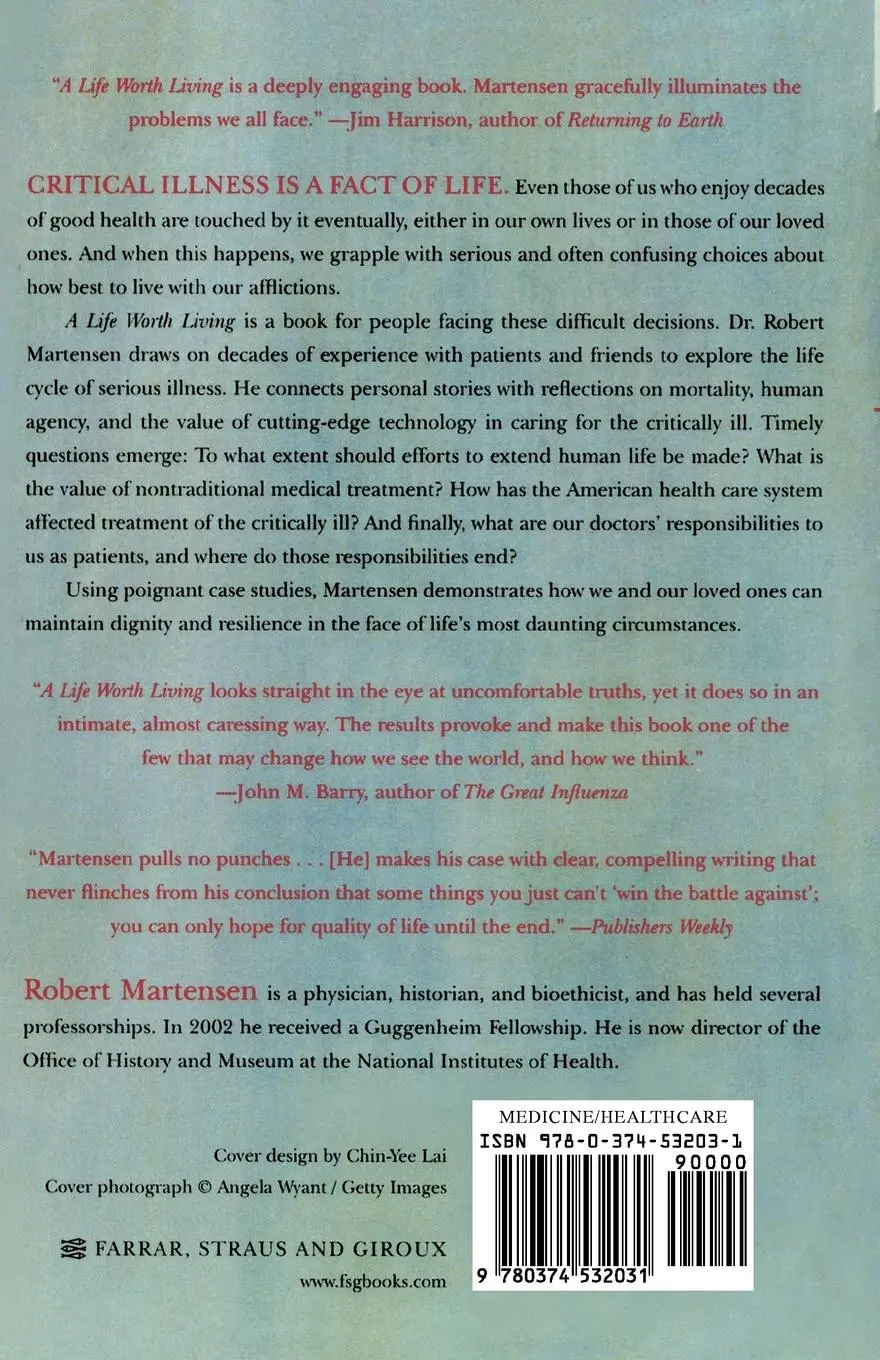 Rückseite: 9780374532031 | A Life Worth Living | Robert Martensen | Taschenbuch | Englisch | 2009
