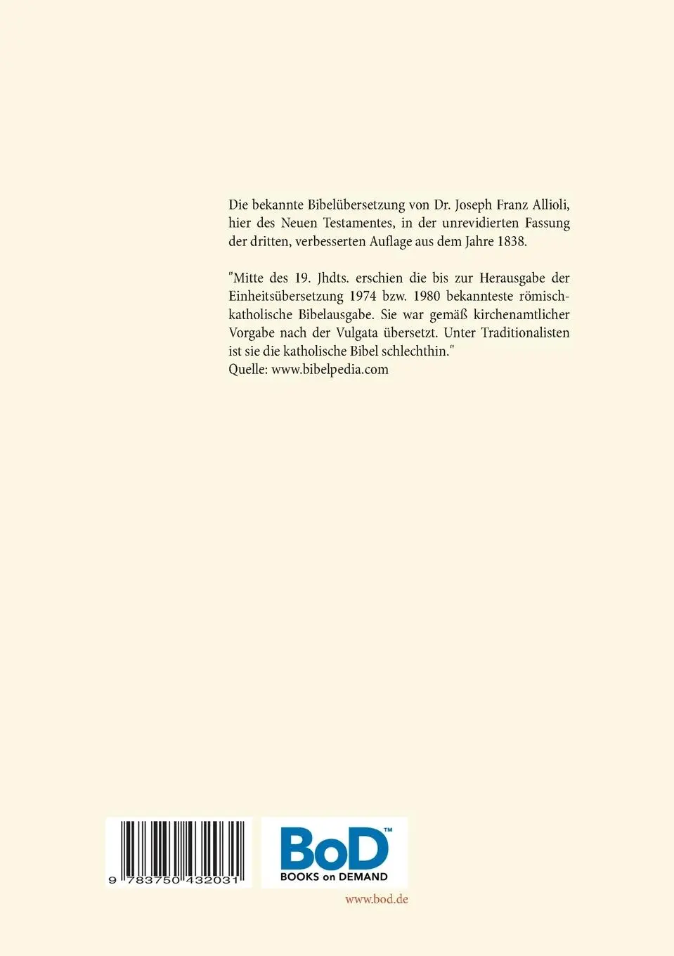 Rückseite: 9783750432031 | Das Neue Testament. Aus der Vulgata mit Bezug auf den Grundtext neu...
