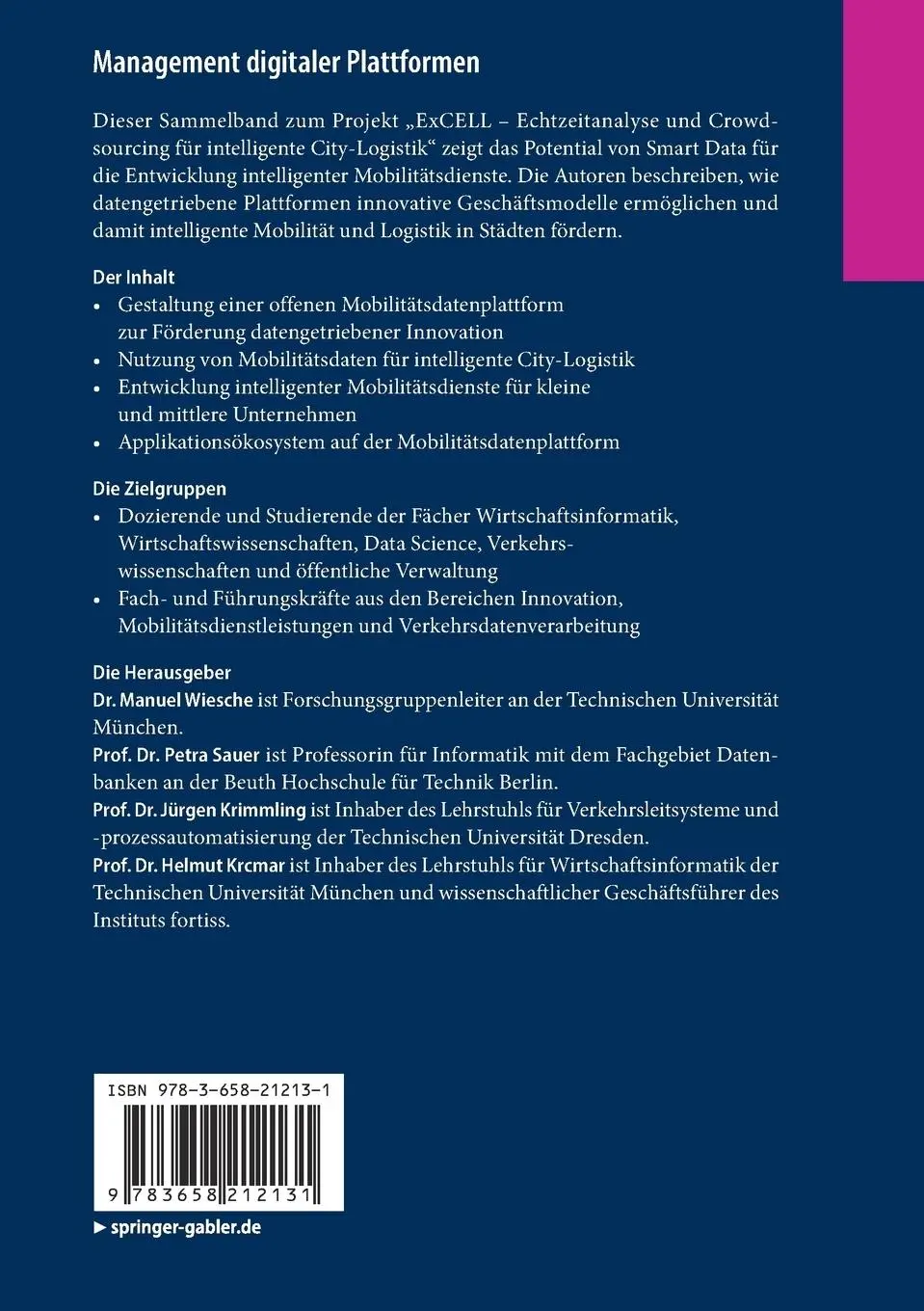 Rückseite: 9783658212131 | Management digitaler Plattformen | Manuel Wiesche (u. a.) | Buch | xv