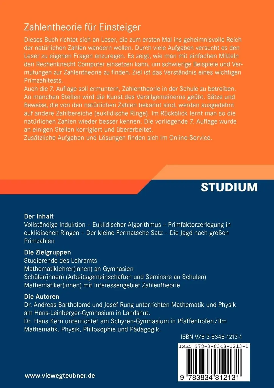 Rückseite: 9783834812131 | Zahlentheorie für Einsteiger | Andreas Bartholome (u. a.) | Buch | xi