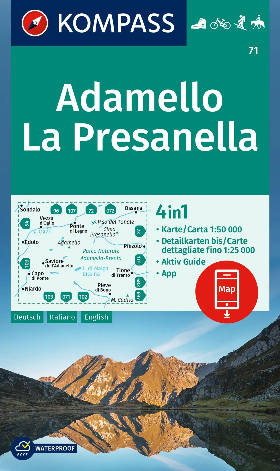 Cover: 9783991542131 | KOMPASS Wanderkarte 71 Adamello, La Presanella 1:50.000 | (Land-)Karte