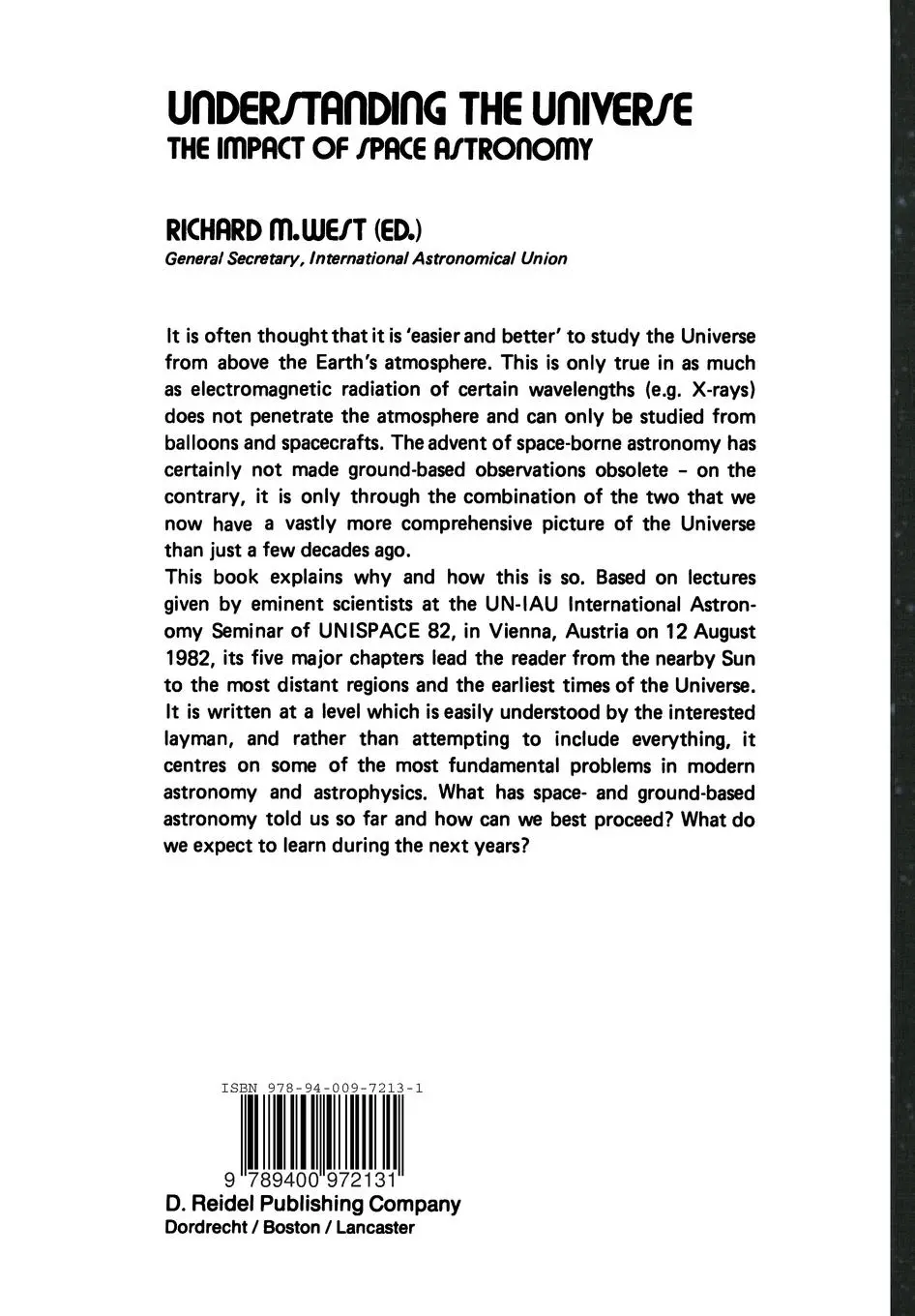 Rückseite: 9789400972131 | Understanding the Universe | The Impact of Space Astronomy | West