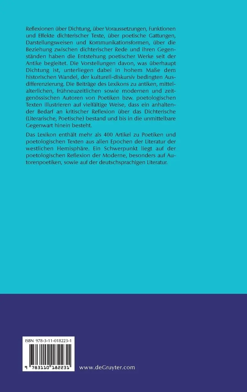 Rückseite: 9783110182231 | Poetiken | Autoren - Texte - Begriffe | Monika Schmitz-Emans (u. a.)