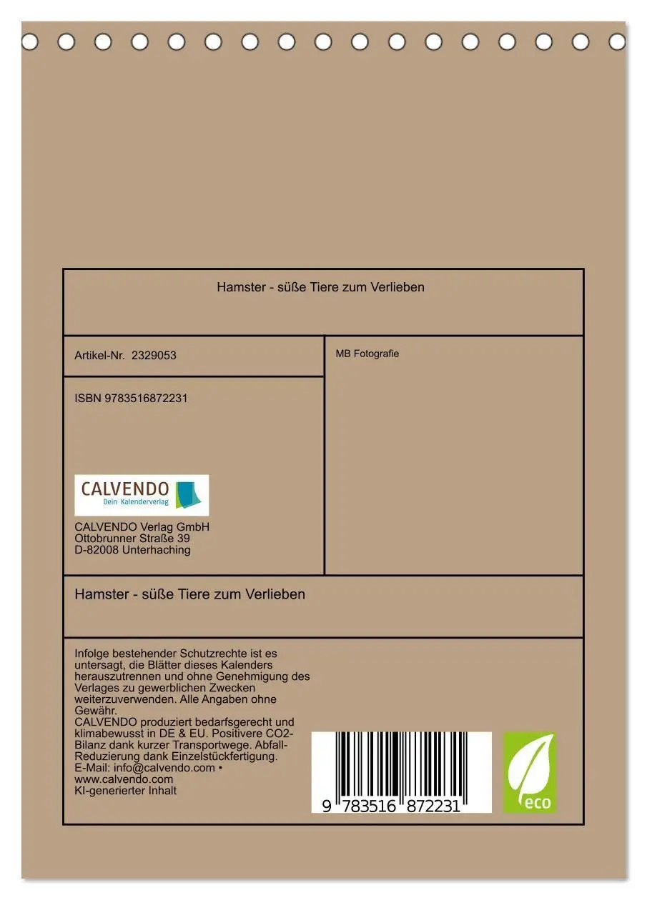 Bild: 9783516872231 | Hamster - süße Tiere zum Verlieben (Tischkalender 2027 DIN A5...