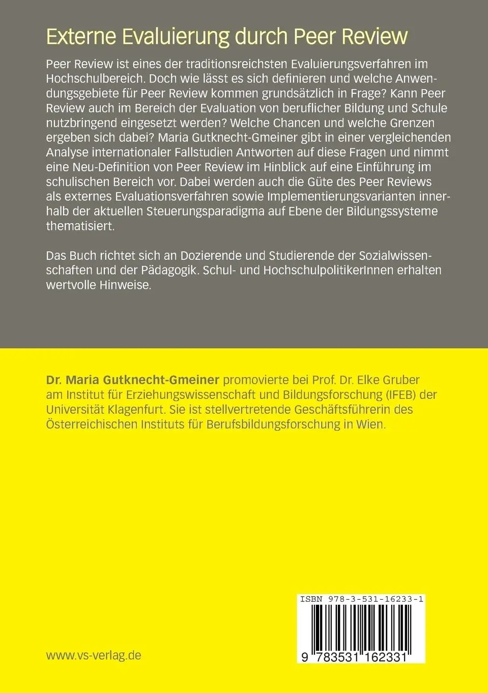 Rückseite: 9783531162331 | Externe Evaluierung durch Peer Review | Maria Gutknecht-Gmeiner | Buch