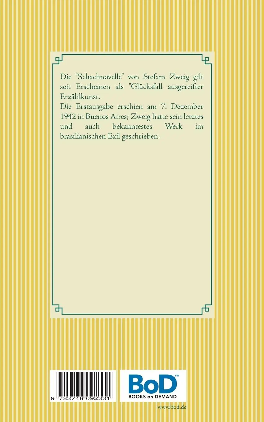 Rückseite: 9783746092331 | Schachnovelle | Stefan Zweig | Taschenbuch | 64 S. | Deutsch | 2018