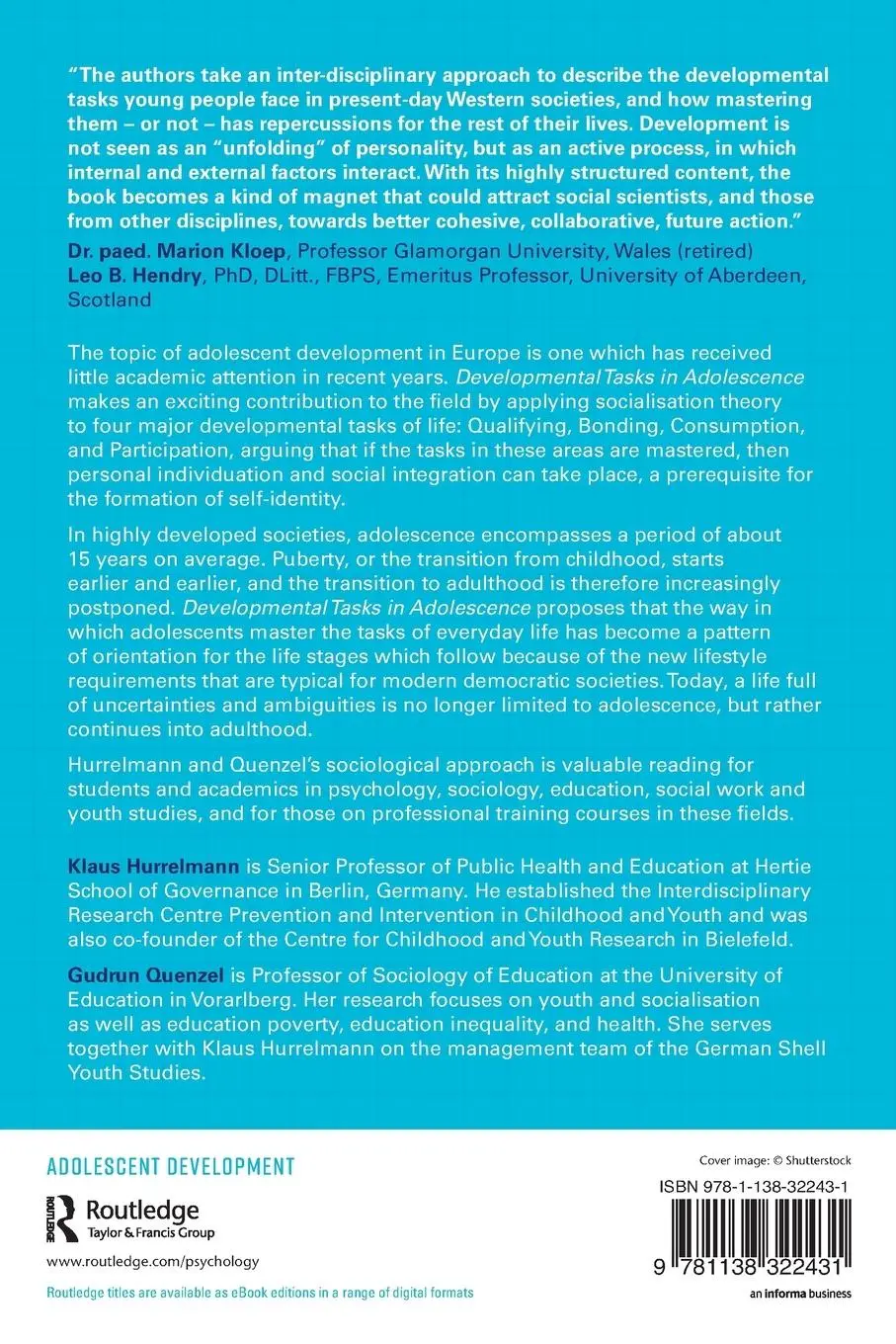 Rückseite: 9781138322431 | Developmental Tasks in Adolescence | Klaus Hurrelmann (u. a.) | Buch