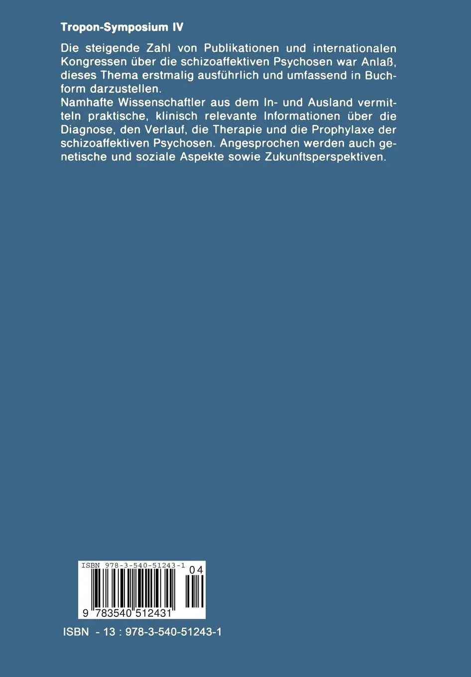 Rückseite: 9783540512431 | Schizoaffektive Psychosen | Diagnose, Therapie und Prophylaxe | Buch