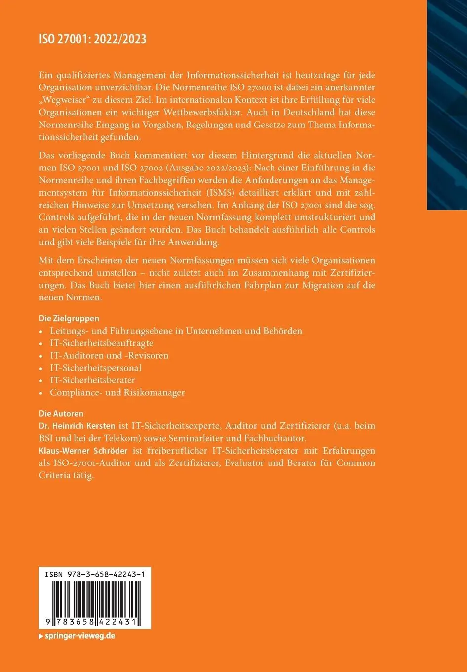 Rückseite: 9783658422431 | ISO 27001: 2022/2023 | Klaus-Werner Schröder (u. a.) | Taschenbuch