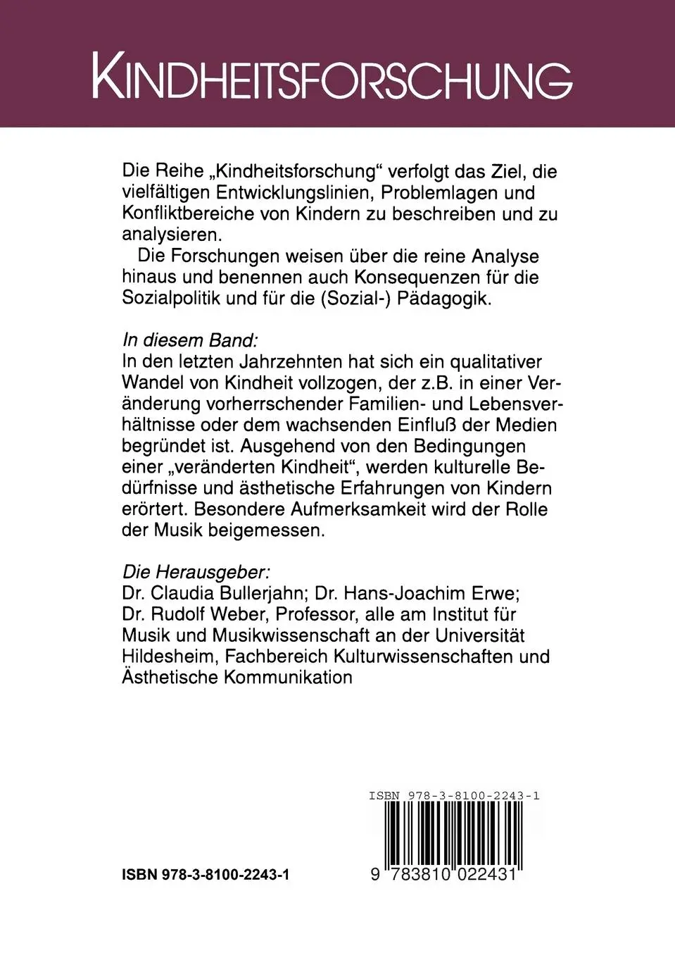 Rückseite: 9783810022431 | Kinder - Kultur | Ästhetische Erfahrungen. Ästhetische Bedürfnisse