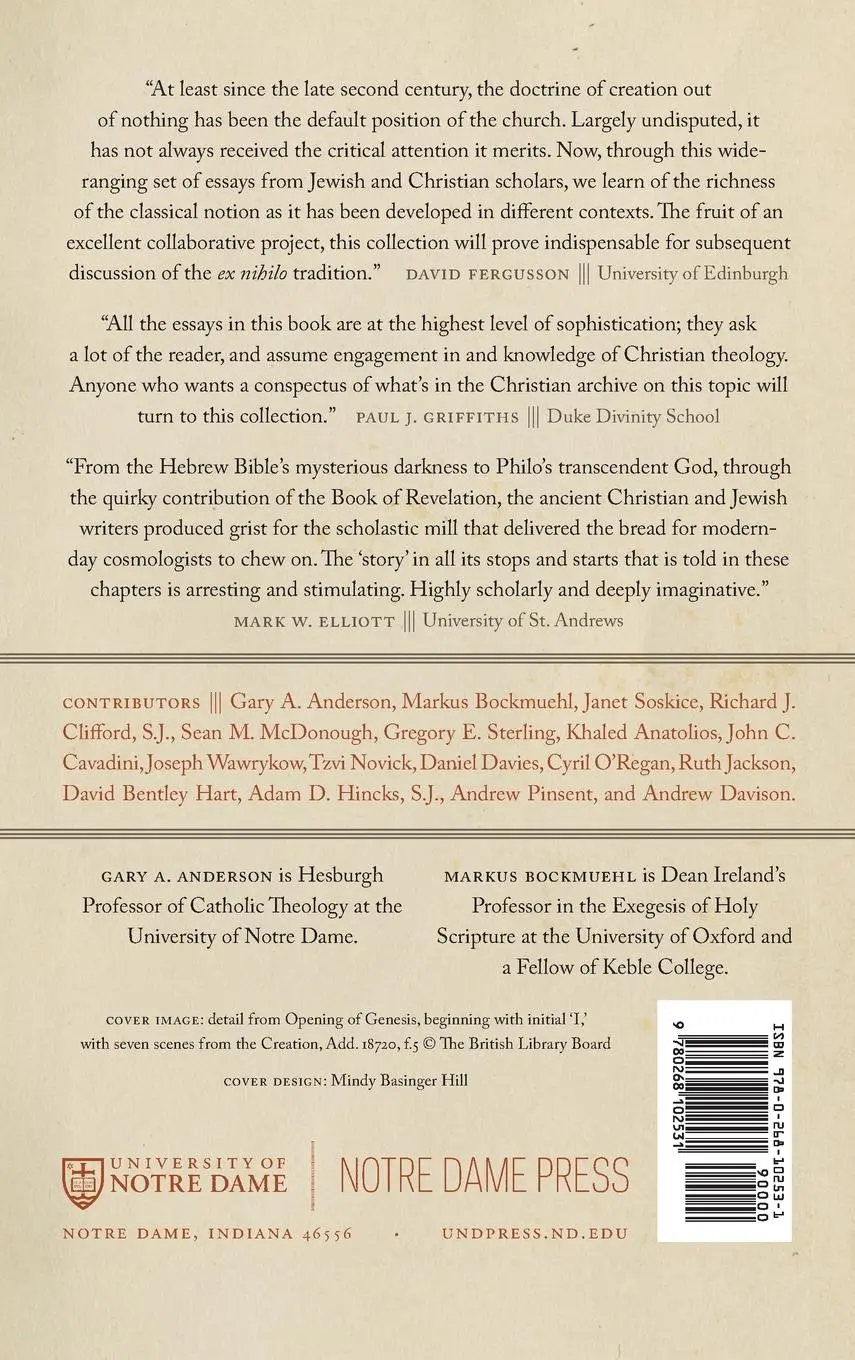 Rückseite: 9780268102531 | Creation ex nihilo | Origins, Development, Contemporary Challenges