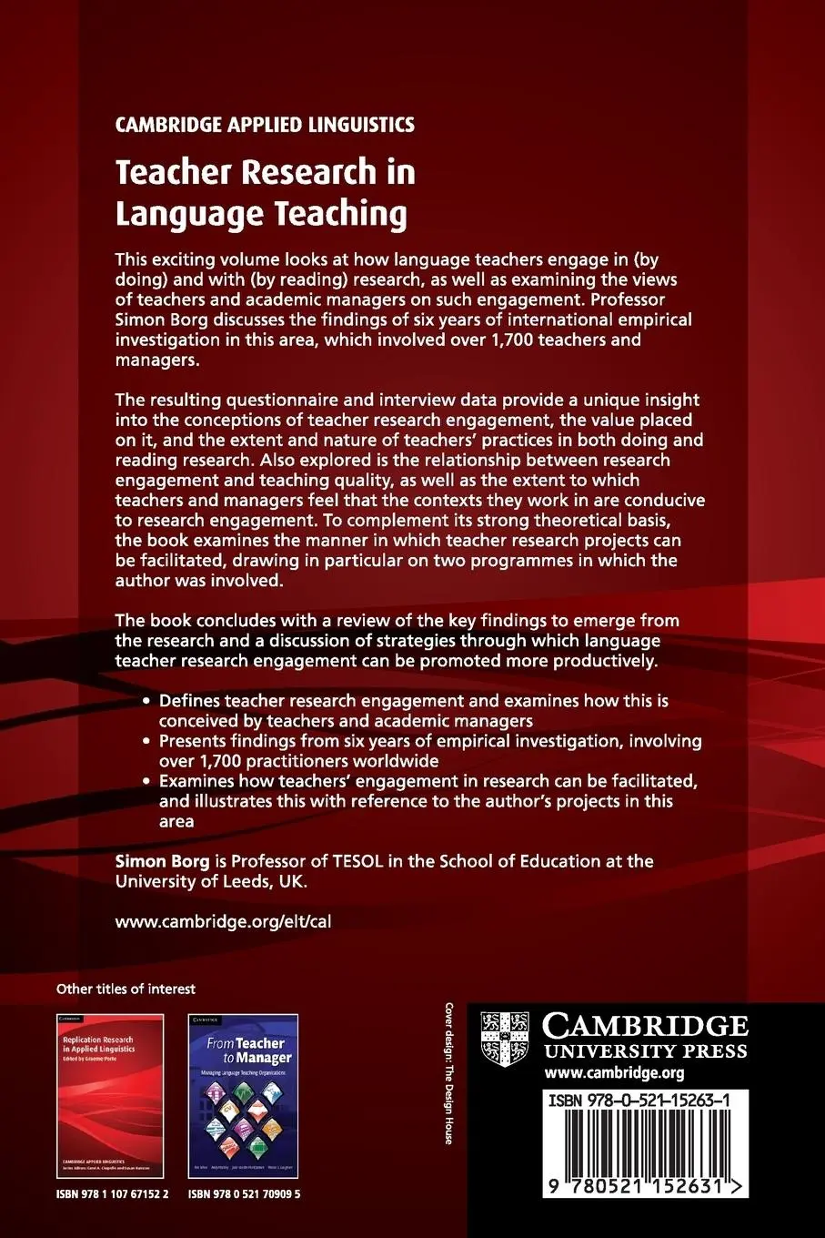 Rückseite: 9780521152631 | Teacher Research in Language Teaching | Simon Borg (u. a.) | Buch