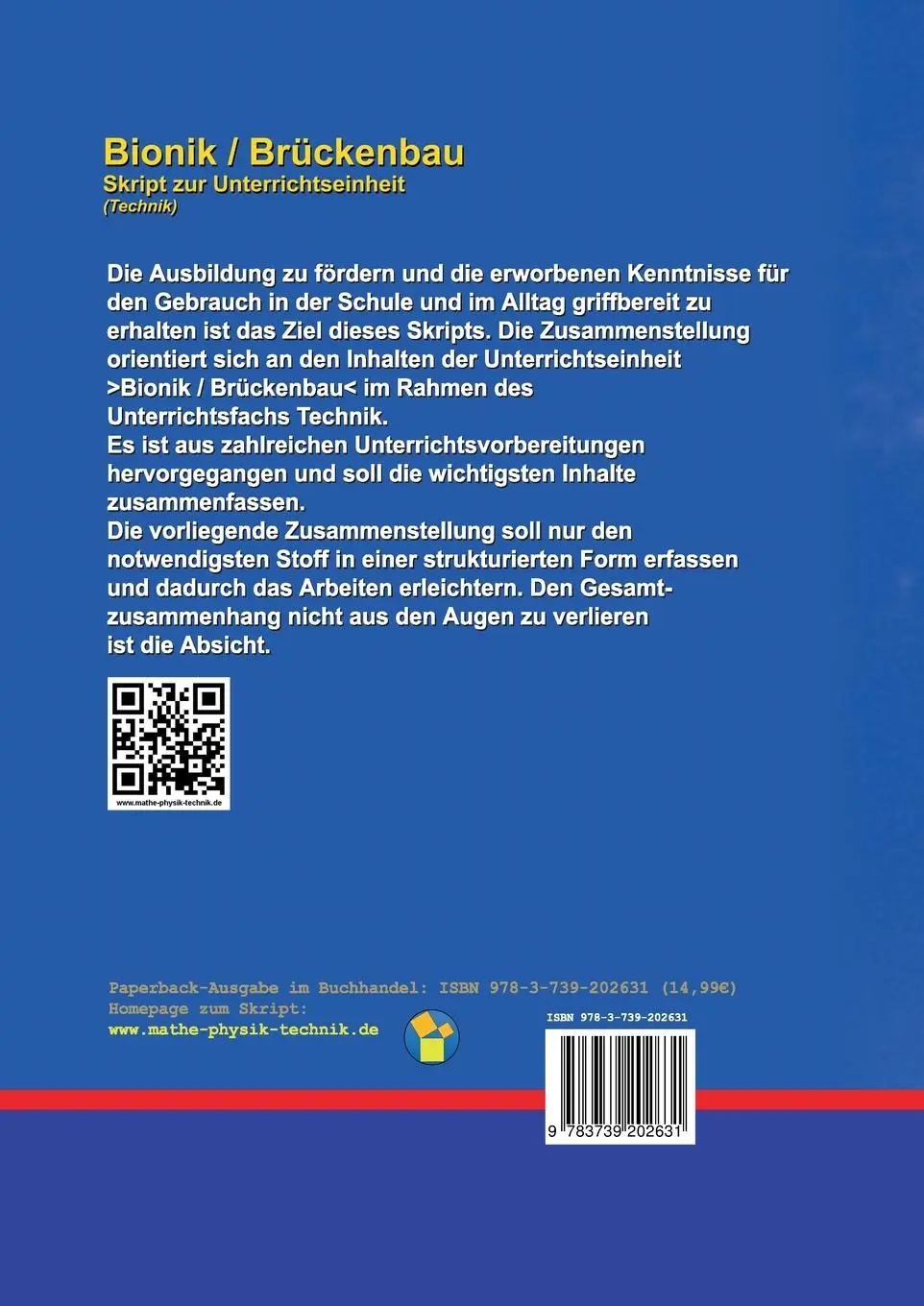 Rückseite: 9783739202631 | Bionik / Brückenbau | Skript zur Unterrichtseinheit | A. Rueff | Buch
