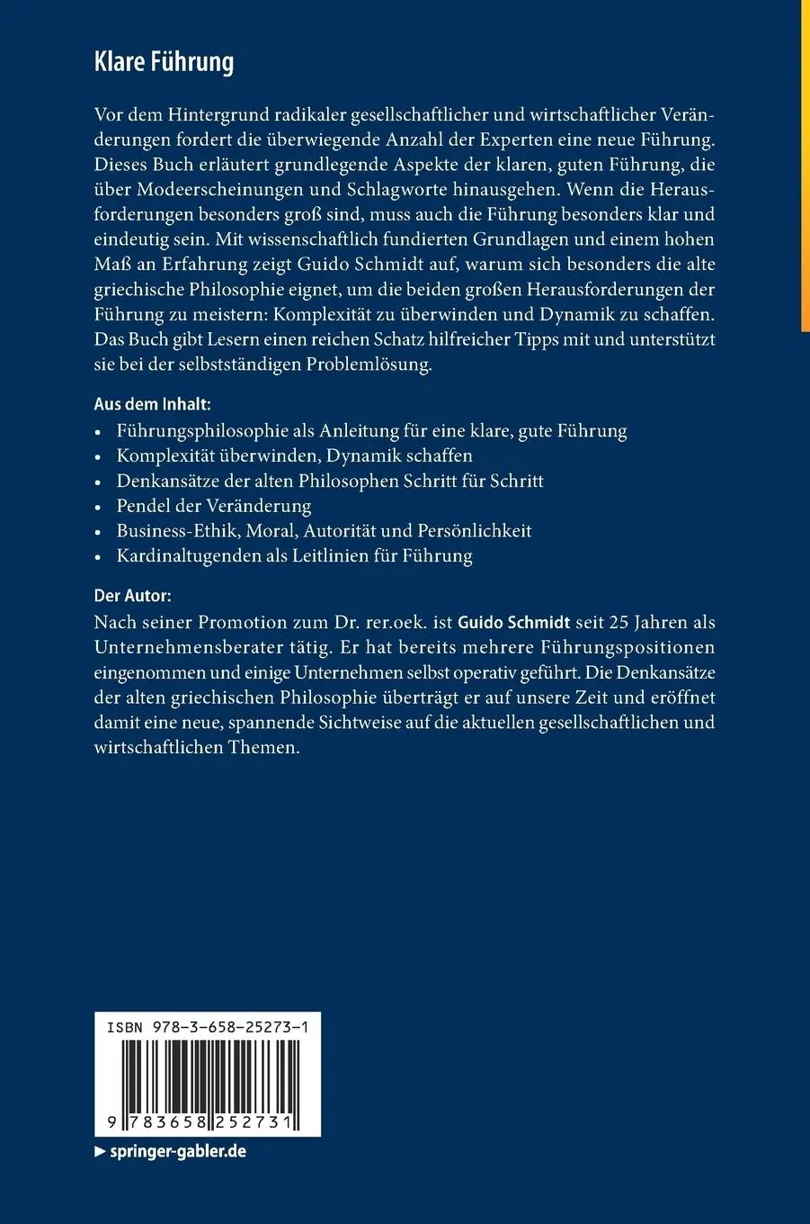 Rückseite: 9783658252731 | Klare Führung | Guido Schmidt | Buch | vi | Deutsch | 2019