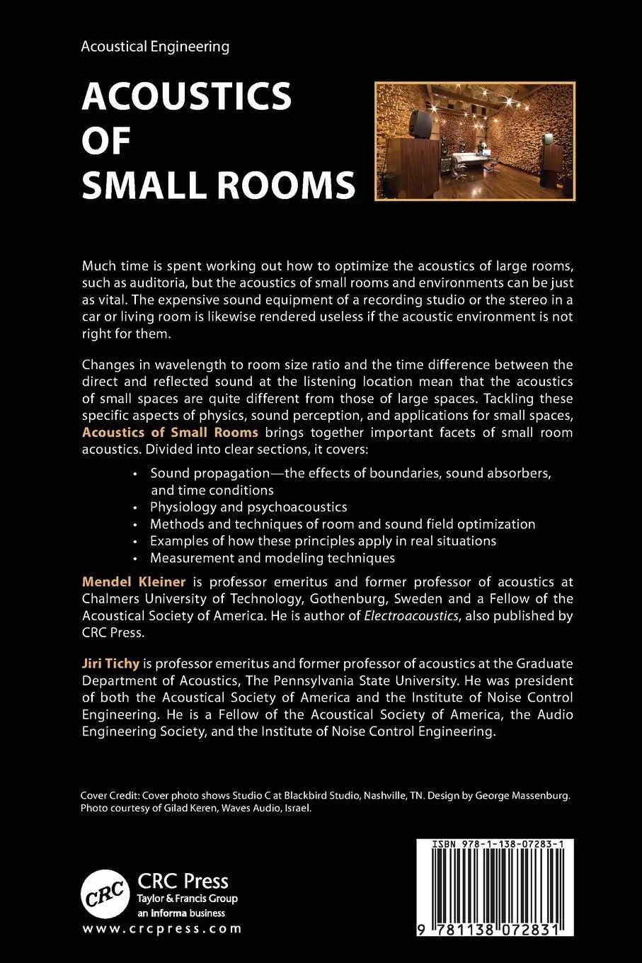 Rückseite: 9781138072831 | Acoustics of Small Rooms | Mendel Kleiner (u. a.) | Taschenbuch | 2017