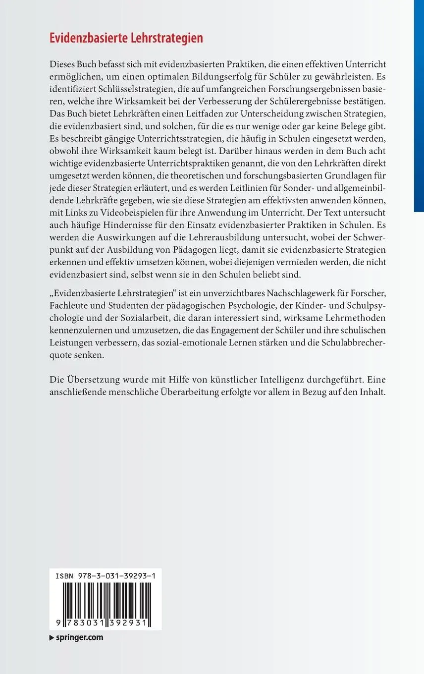 Rückseite: 9783031392931 | Evidenzbasierte Lehrstrategien | Deborah Greaves (u. a.) | Buch | xxiv