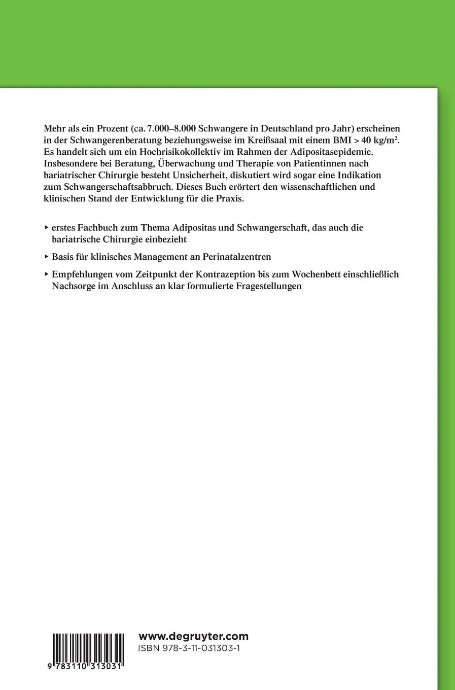 Rückseite: 9783110313031 | Adipositas und Schwangerschaft | Michael Bolz (u. a.) | Buch | XI