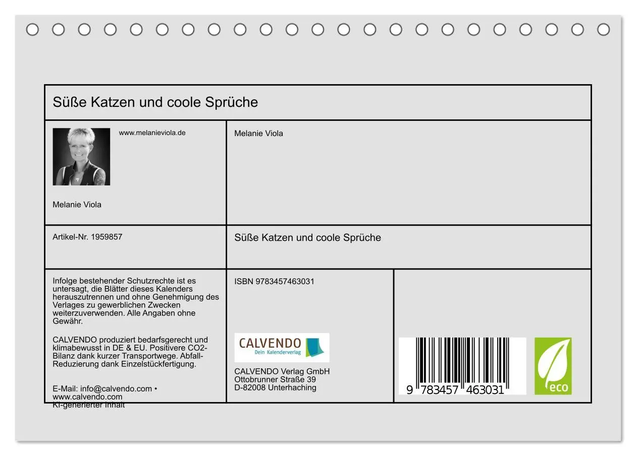 Bild: 9783457463031 | Süße Katzen und coole Sprüche (Tischkalender 2026 DIN A5 quer),...