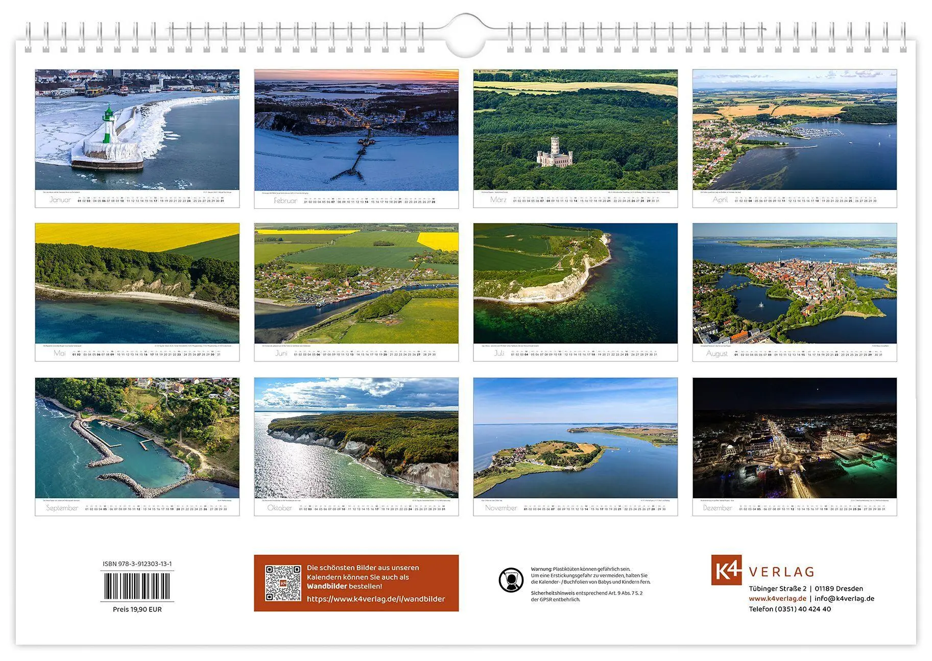 Bild: 9783912303131 | Kalender Rügen Luftaufnahmen 2027 | 45 x 30 cm weißes Kalendarium