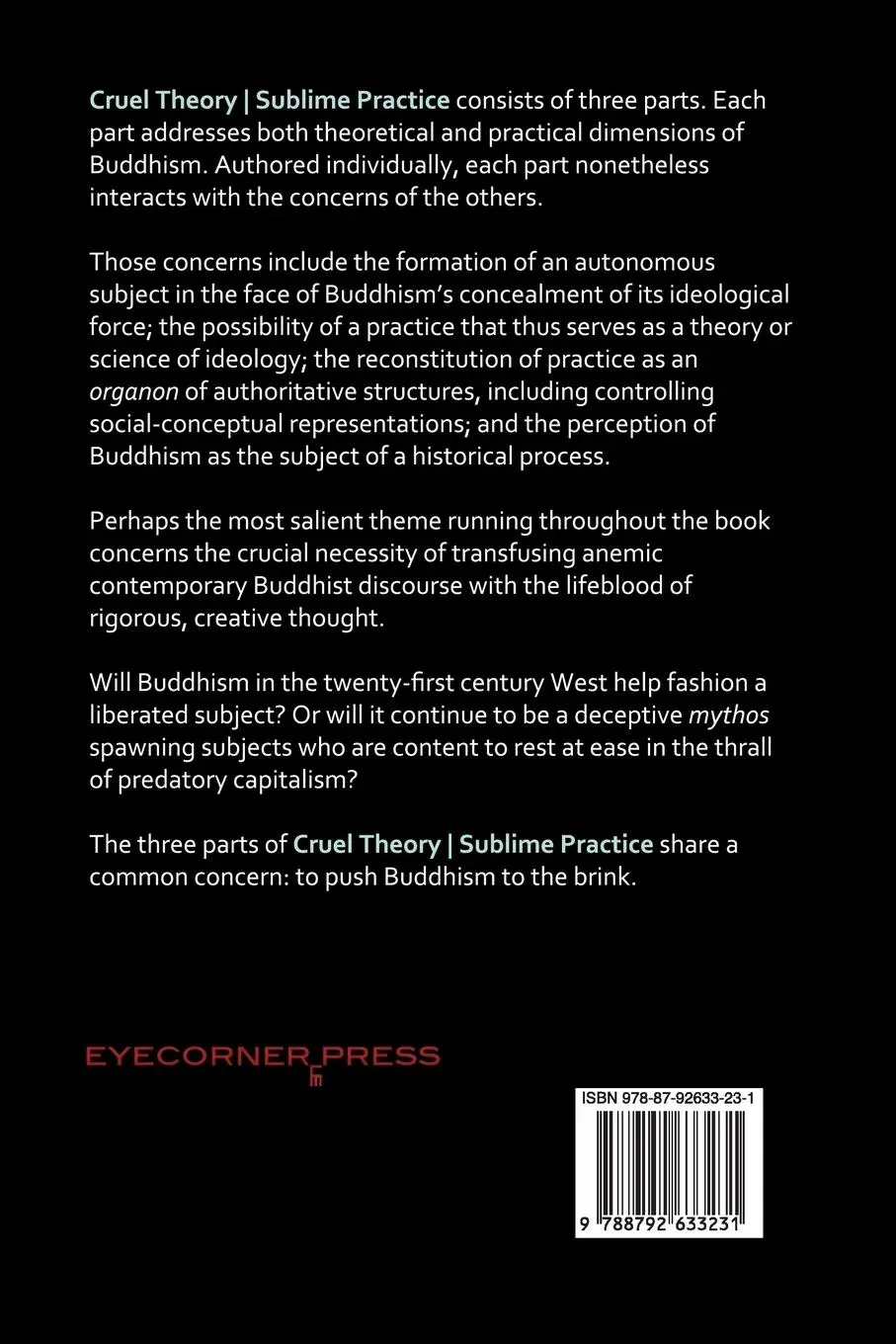 Rückseite: 9788792633231 | Cruel Theory - Sublime Practice | Toward a Revaluation of Buddhism
