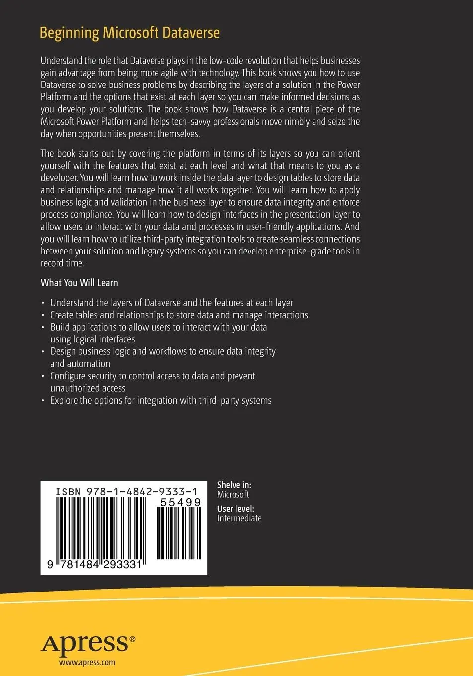 Rückseite: 9781484293331 | Beginning Microsoft Dataverse | Brian Hodel | Taschenbuch | xiv | 2023
