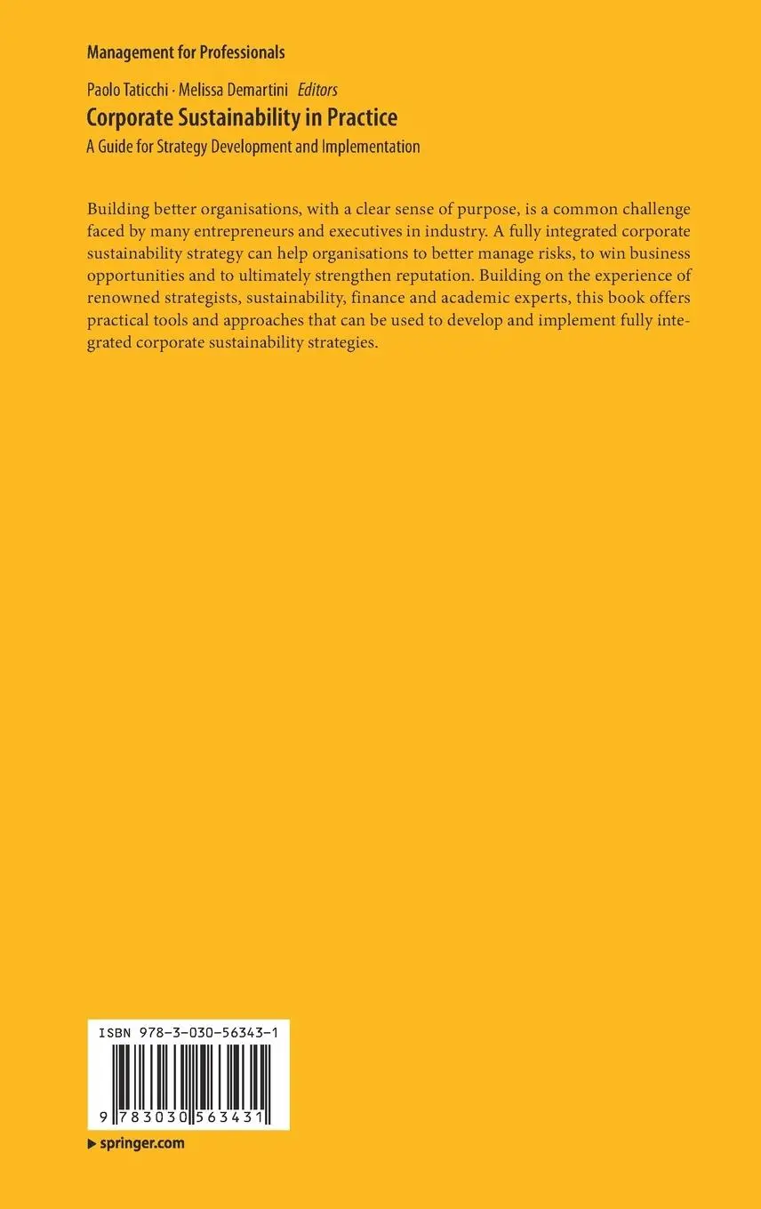 Rückseite: 9783030563431 | Corporate Sustainability in Practice | Melissa Demartini (u. a.)
