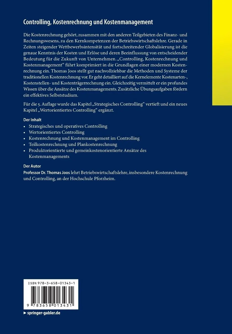 Rückseite: 9783658013431 | Controlling, Kostenrechnung und Kostenmanagement | Thomas Joos | Buch