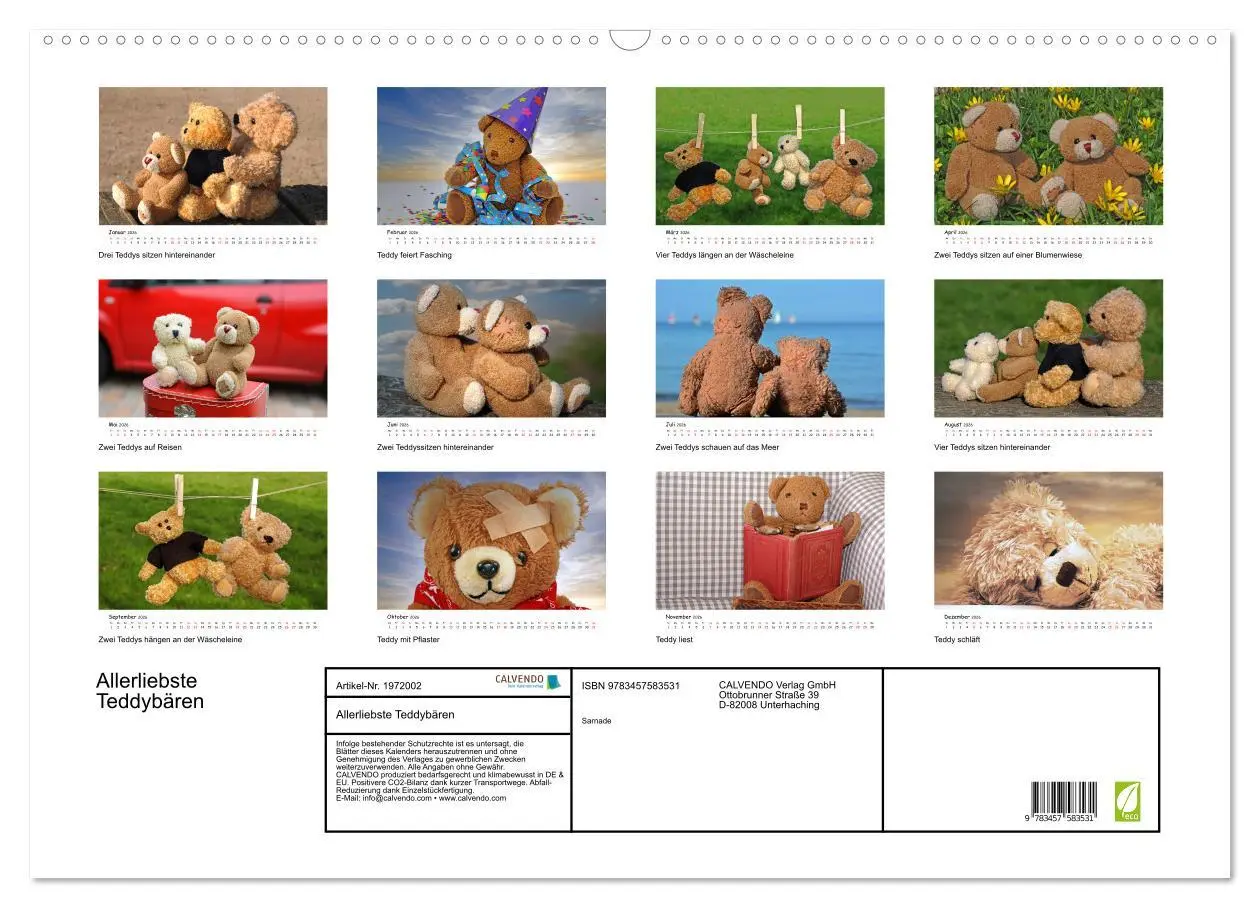 Bild: 9783457583531 | Allerliebste Teddybären (Wandkalender 2026 DIN A2 quer), CALVENDO...