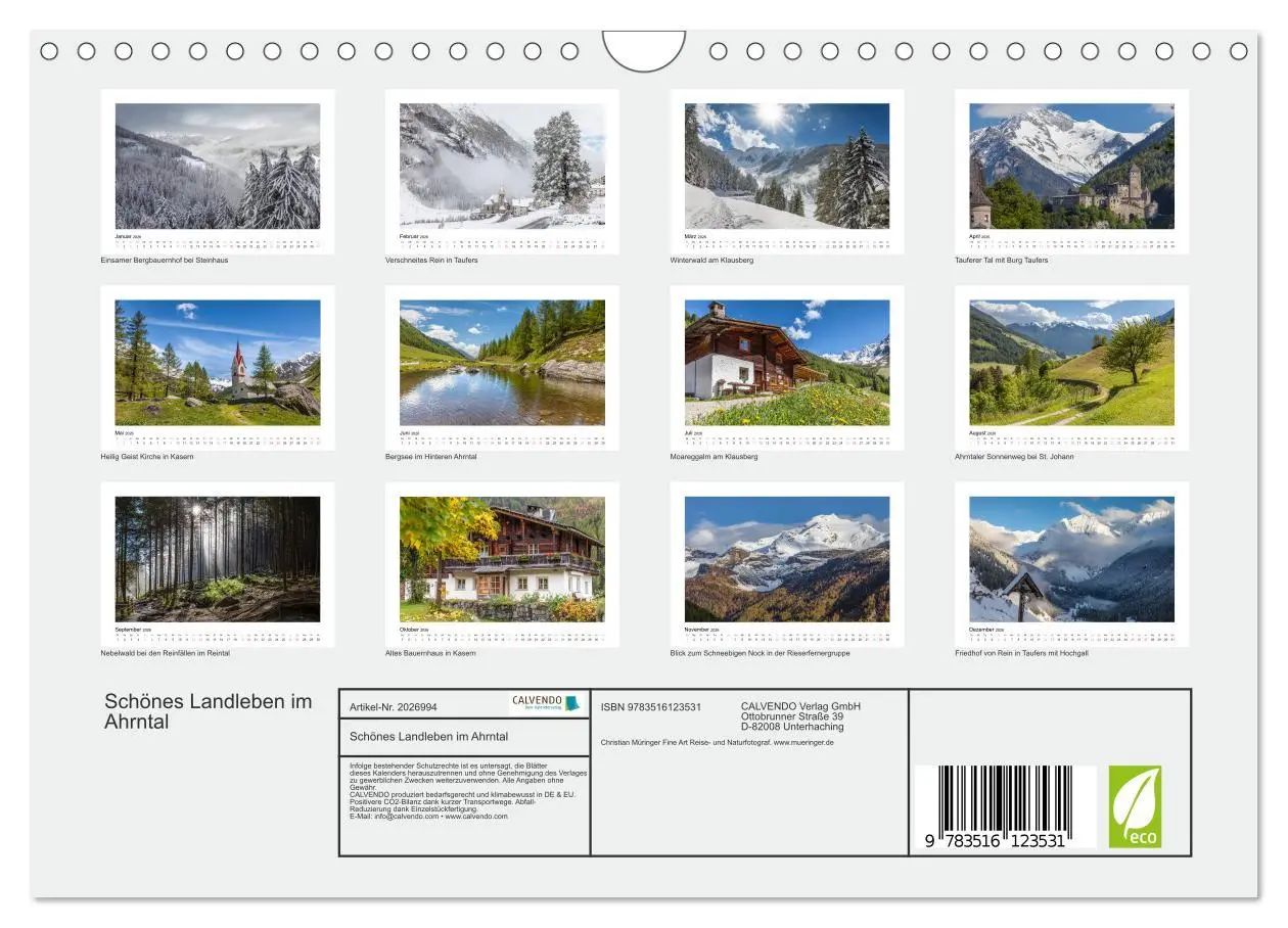 Bild: 9783516123531 | Schönes Landleben im Ahrntal (Wandkalender 2026 DIN A4 quer),...