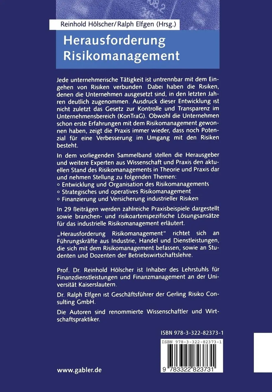 Rückseite: 9783322823731 | Herausforderung Risikomanagement | Ralph Elfgen (u. a.) | Taschenbuch