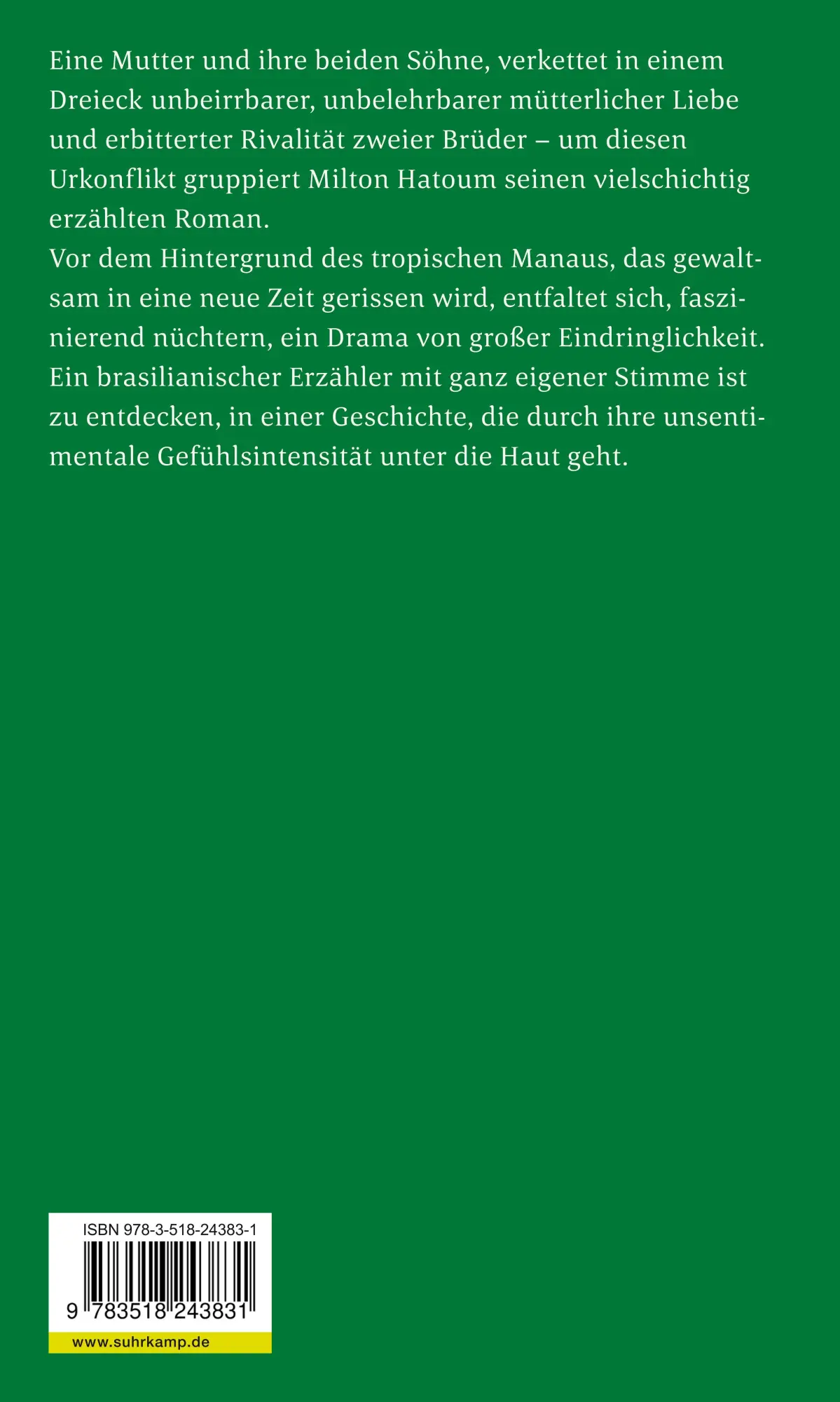 Rückseite: 9783518243831 | Zwei Brüder | Roman | Milton Hatoum | Taschenbuch | 252 S. | Deutsch