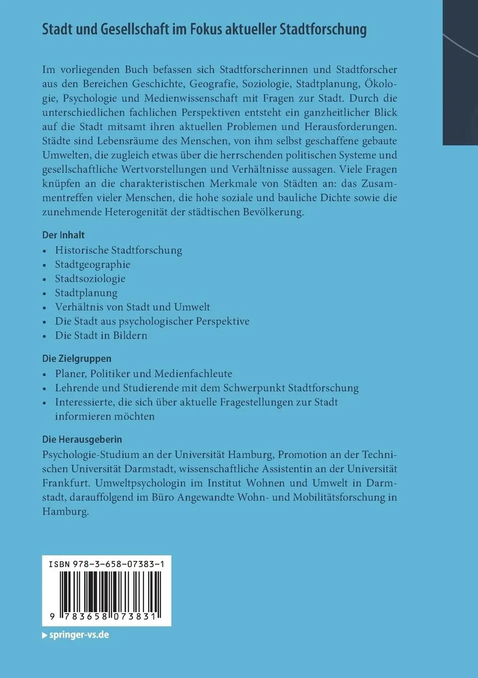 Rückseite: 9783658073831 | Stadt und Gesellschaft im Fokus aktueller Stadtforschung | Antje Flade