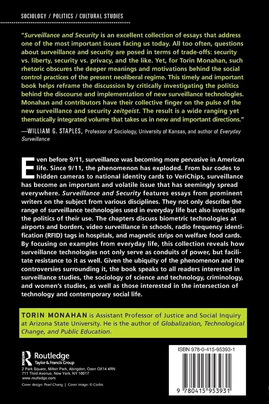 Rückseite: 9780415953931 | Surveillance and Security | Torin Monahan | Taschenbuch | Englisch