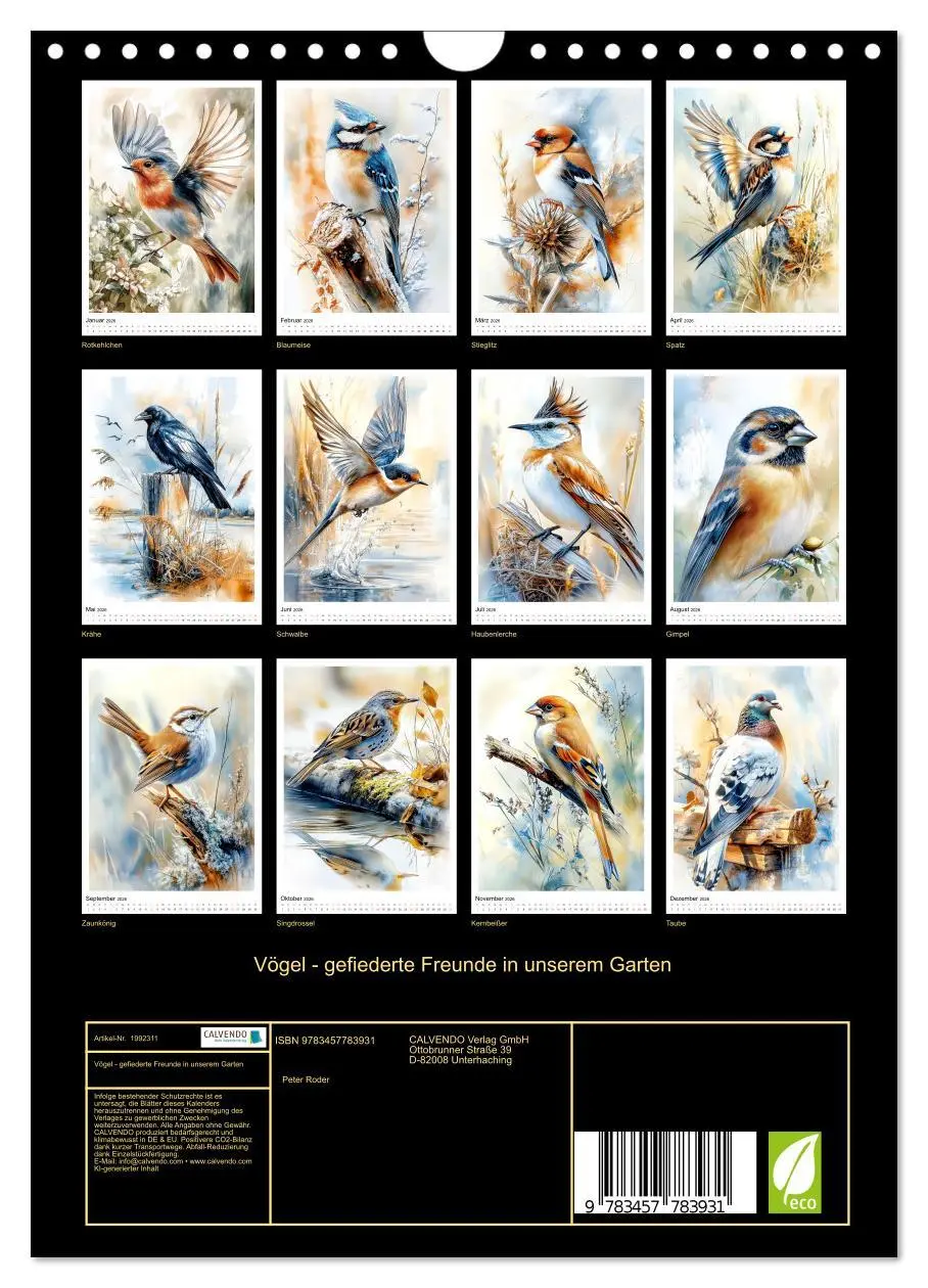 Bild: 9783457783931 | Vögel - gefiederte Freunde in unserem Garten (Wandkalender 2026 DIN...
