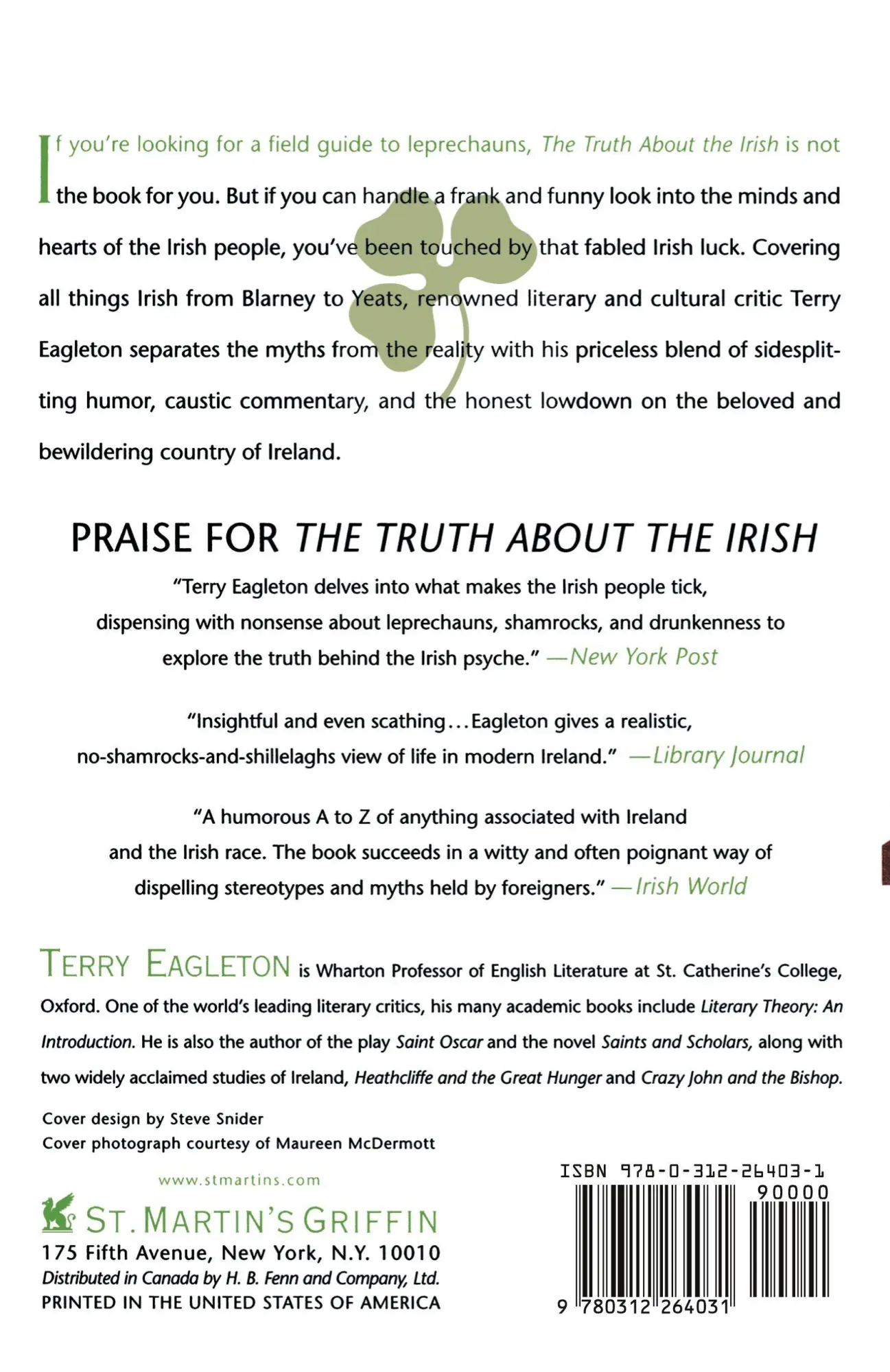 Rückseite: 9780312264031 | The Truth about the Irish | Terry Eagleton | Taschenbuch | Englisch