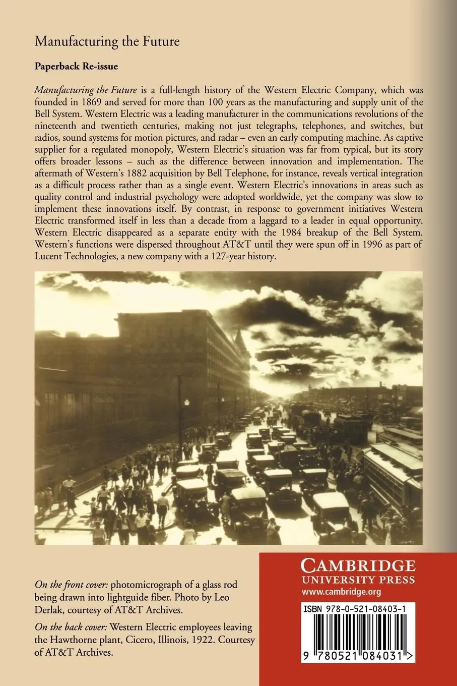 Rückseite: 9780521084031 | Manufacturing the Future | A History of Western Electric | Taschenbuch