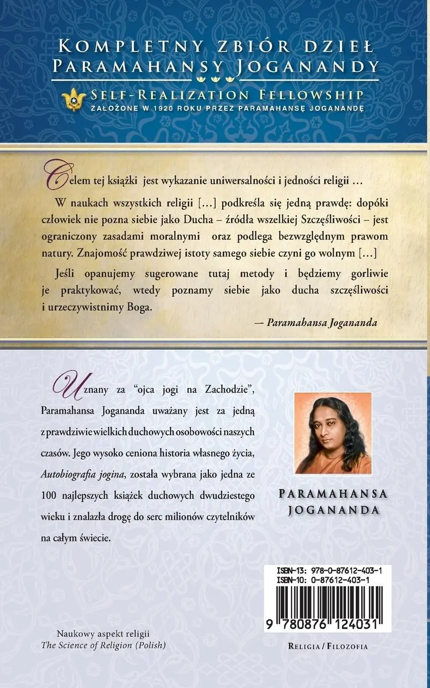 Rückseite: 9780876124031 | Naukowy Aspekt Religii (the Science of Religion - Polish) | Yogananda