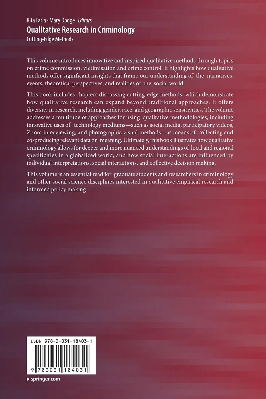 Rückseite: 9783031184031 | Qualitative Research in Criminology | Cutting-Edge Methods | Buch | xi